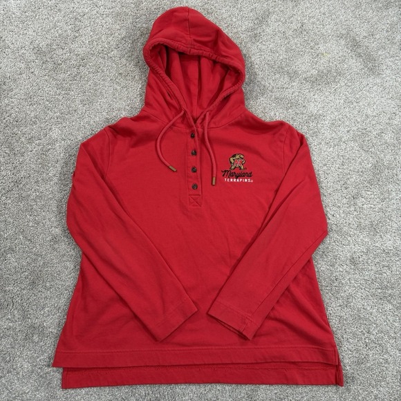 Champion Tops - Champion Maryland Terrapins Hoodie L‎ Pullover College Logo Red Fleece Womens